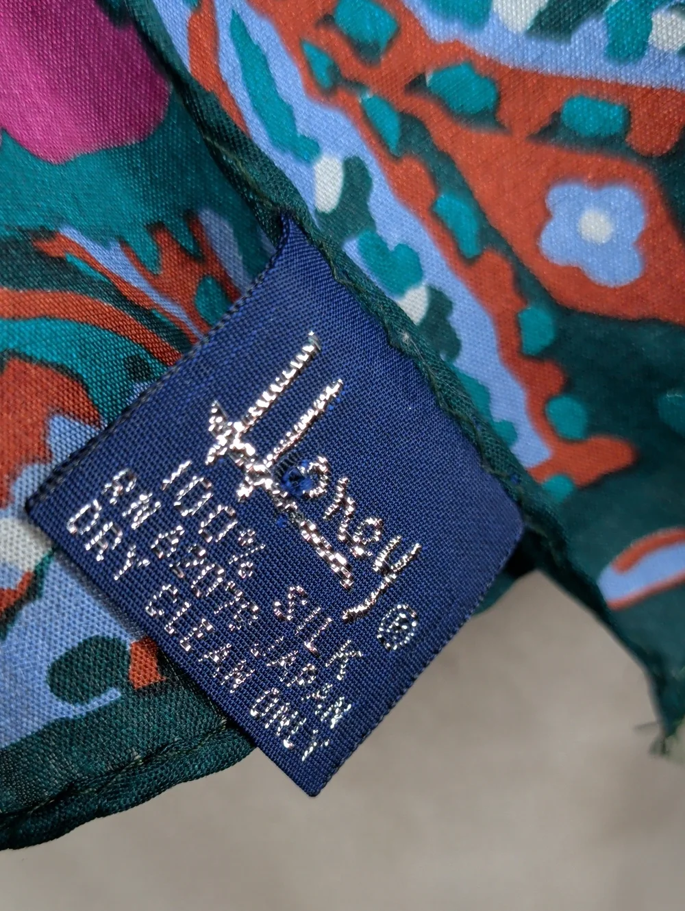 Vintage 80s Silk Honey Scarf Pink & Teal Floral Elegant Rectangle 53